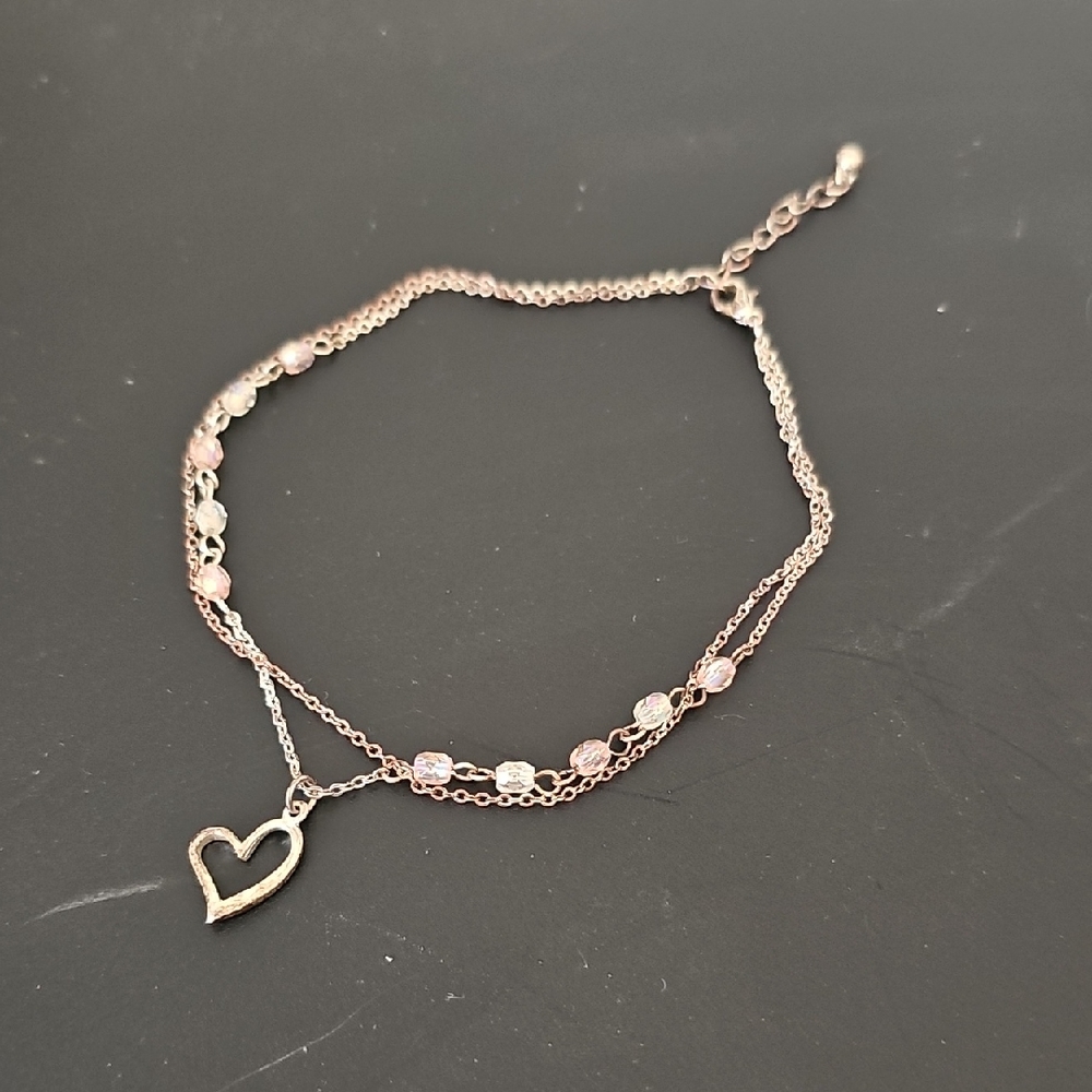 Heart Charm Ankle Bracelet 10 Inches, 2 Inch Extender 🌠